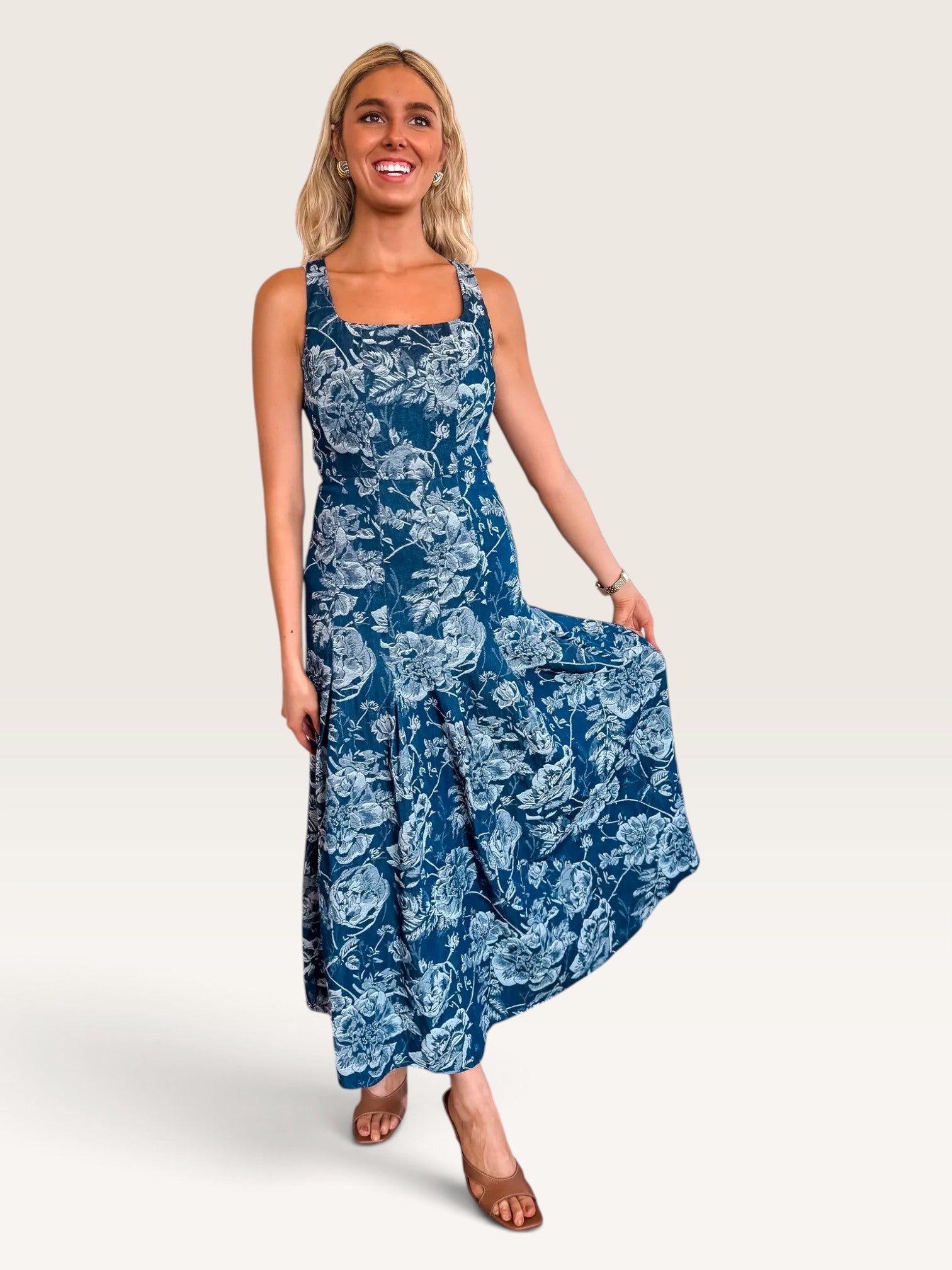 Jasmine Denim Embossed Dress