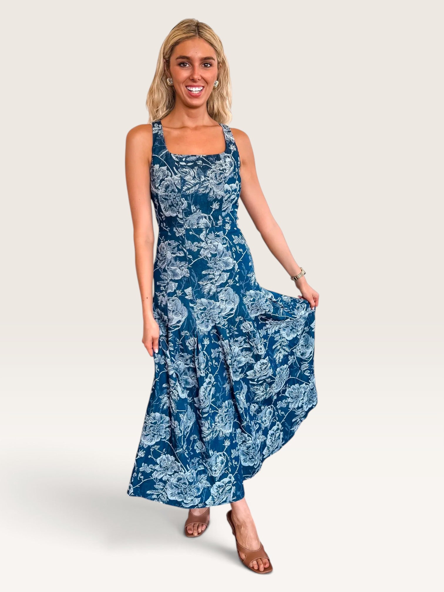Jasmine Denim Embossed Dress