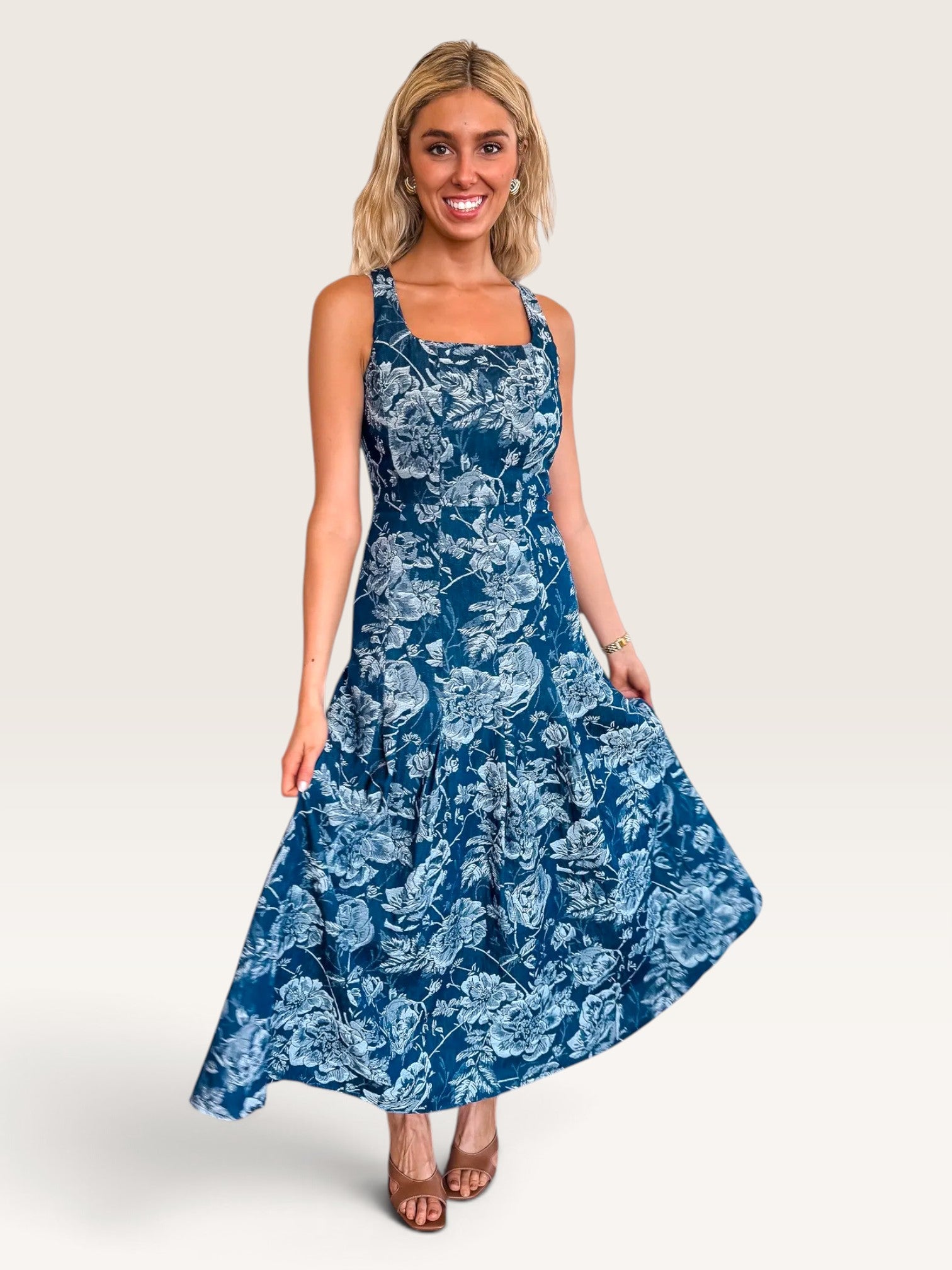 Jasmine Denim Embossed Dress