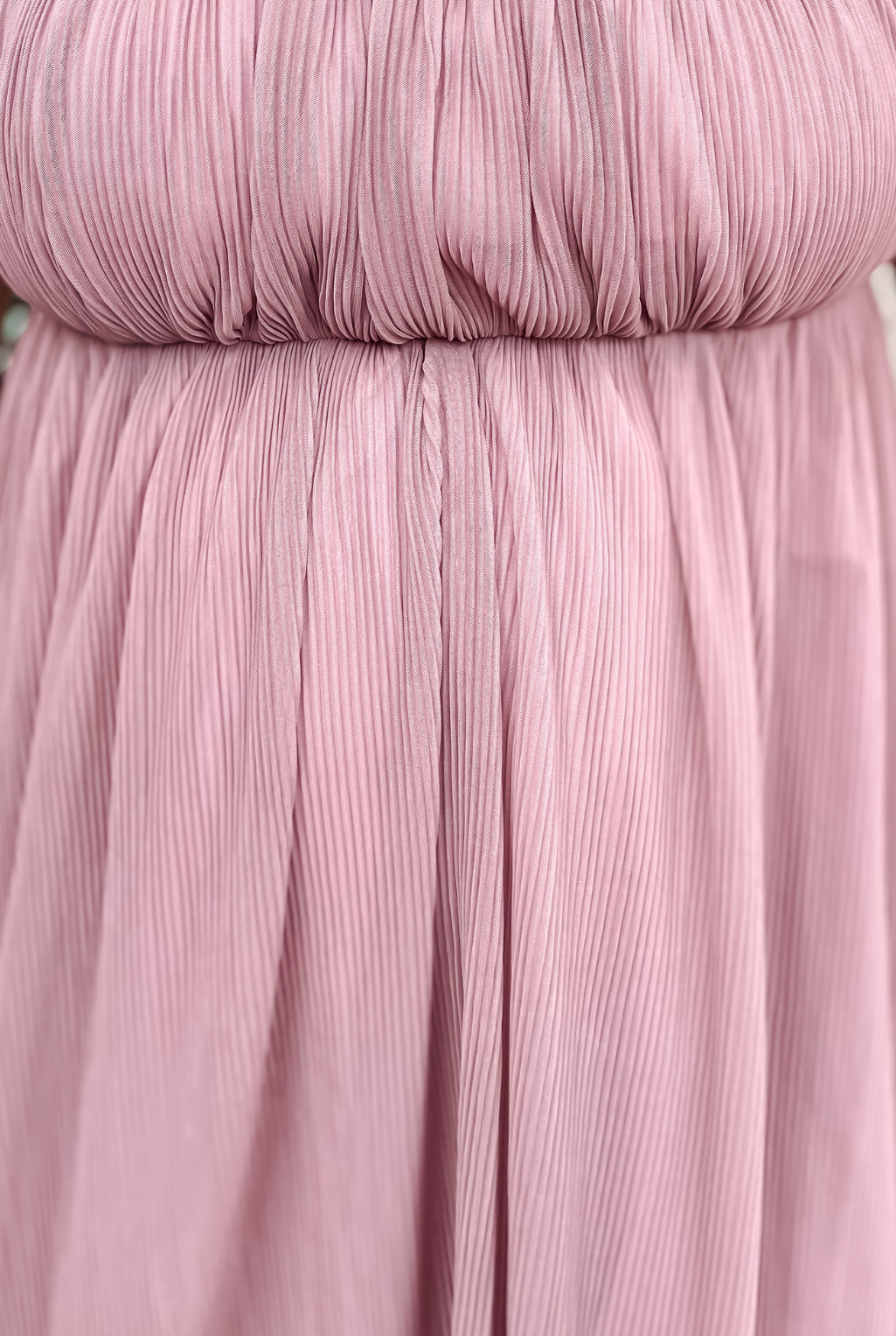 Pleated Square Neck Dress - Mauve