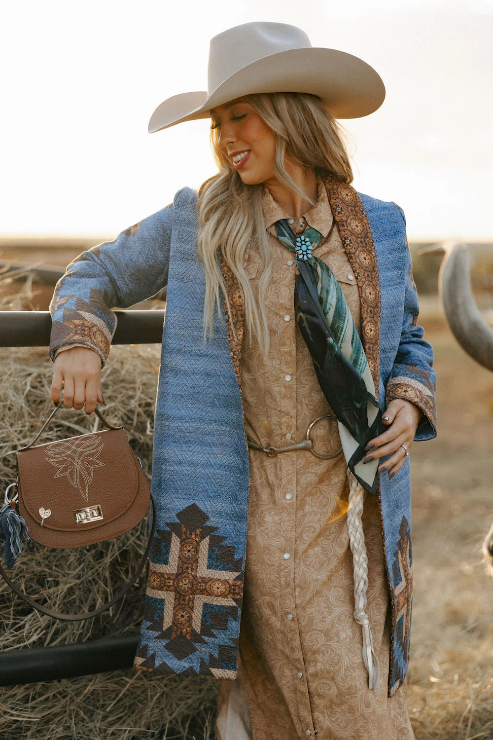 Texas Longhorn Quilted Duster - Tucker Brown
