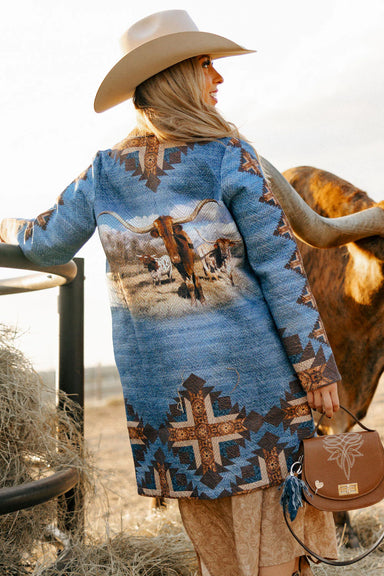 Texas Longhorn Quilted Duster - Tucker Brown