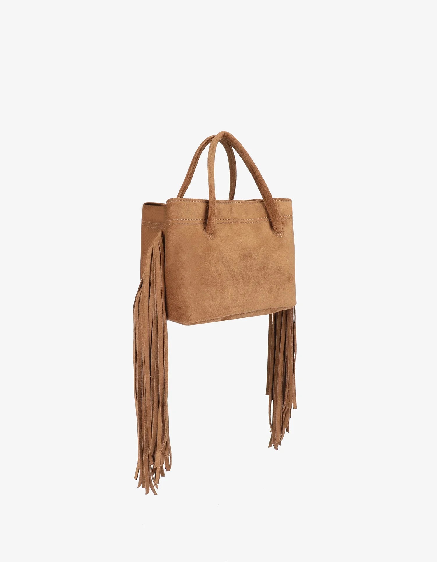 Noe Fringe Faux Suede Bag - Camel