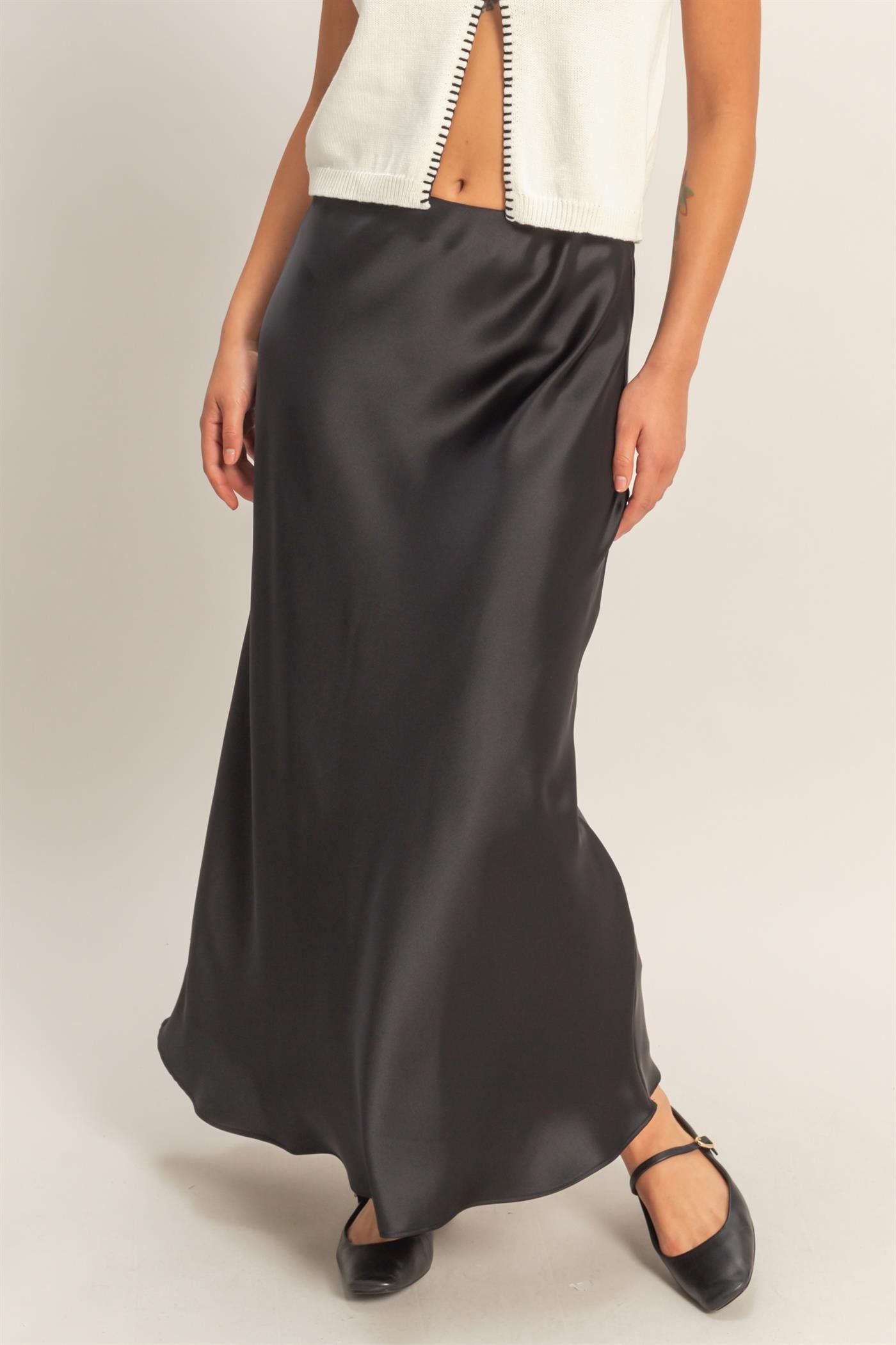 Sadie Satin Maxi Skirt - Black