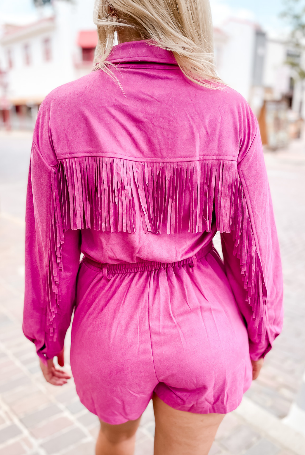 Suede Button Down Romper - Fuchsia