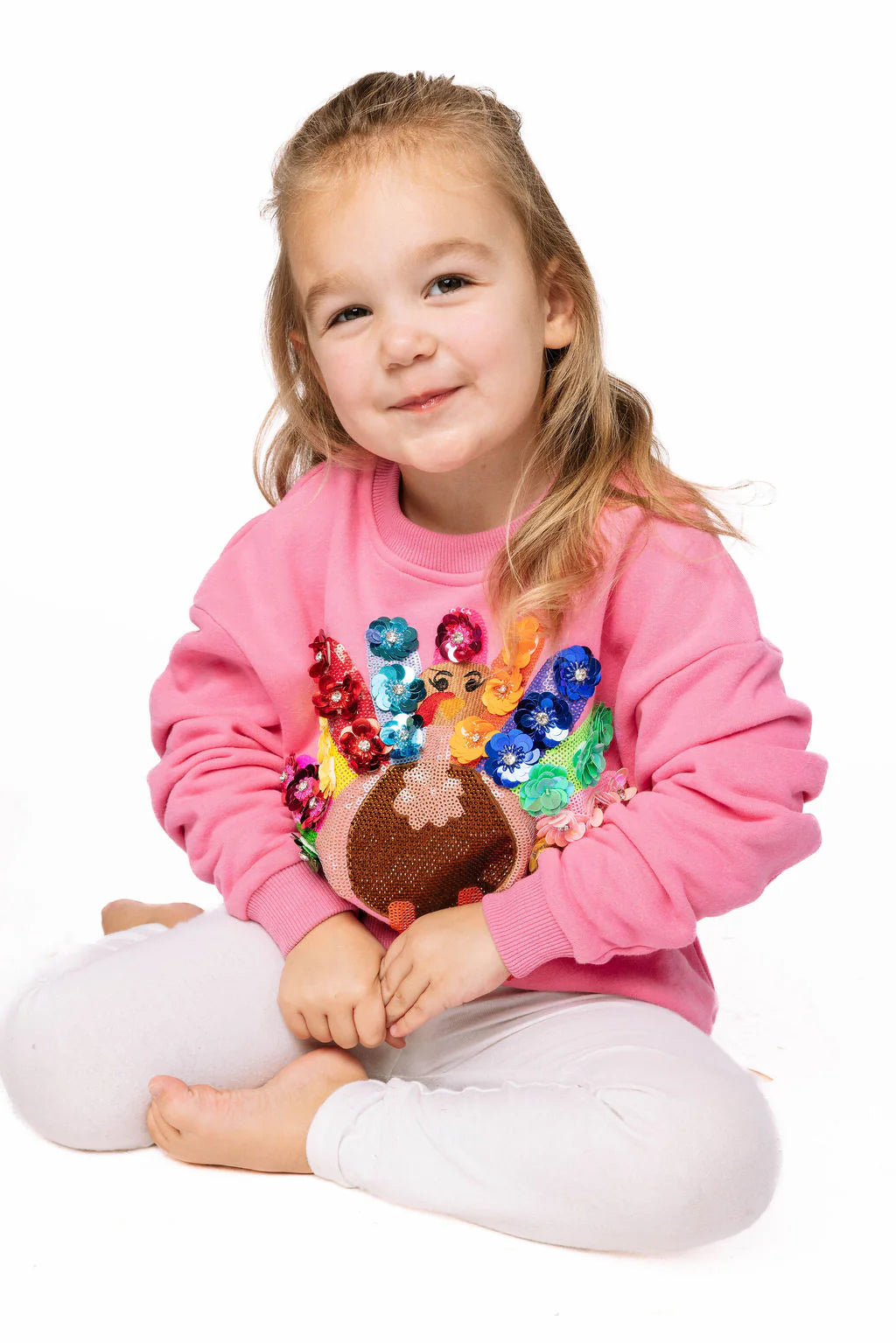 Queen Of Sparkles - Kids Rainbow Flower Turkey Sweatshirt