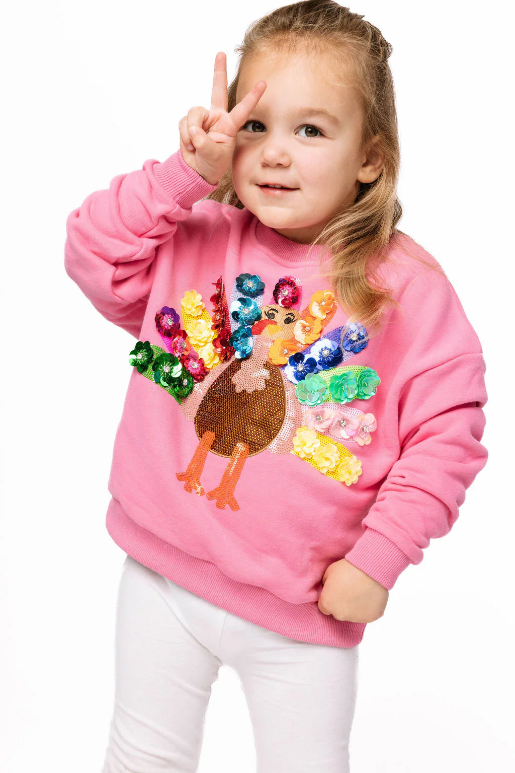 Queen Of Sparkles - Kids Rainbow Flower Turkey Sweatshirt