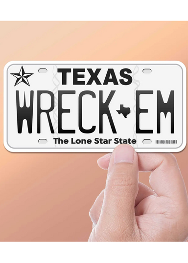Wreck 'Em License Plate Sticker - Tucker Brown