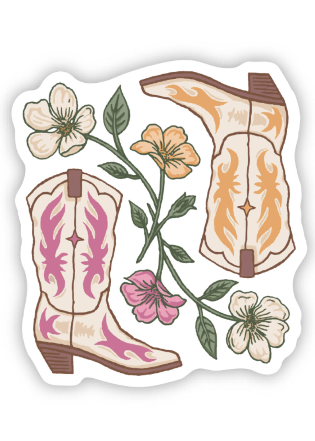 Vintage Western Boots and Flowers Sticker