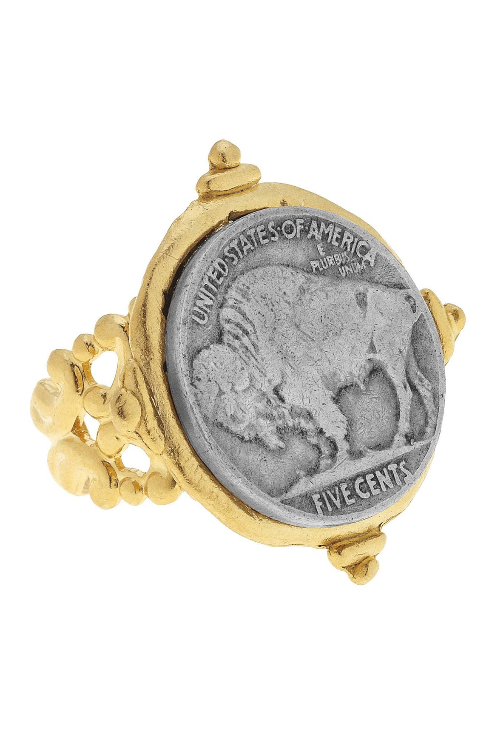 Handcast Gold and Silver Buffalo Coin Adjustable Ring