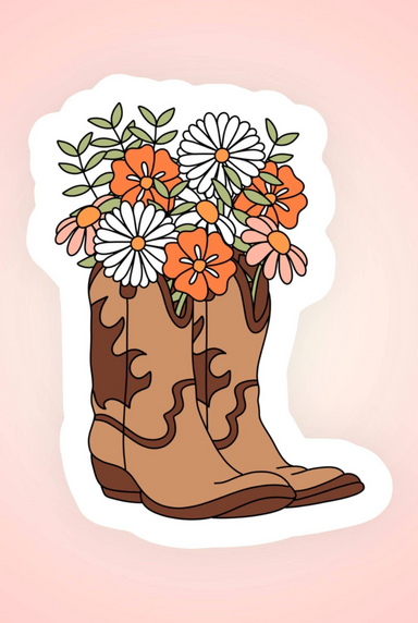 Western Boots Floral Sticker - Tucker Brown