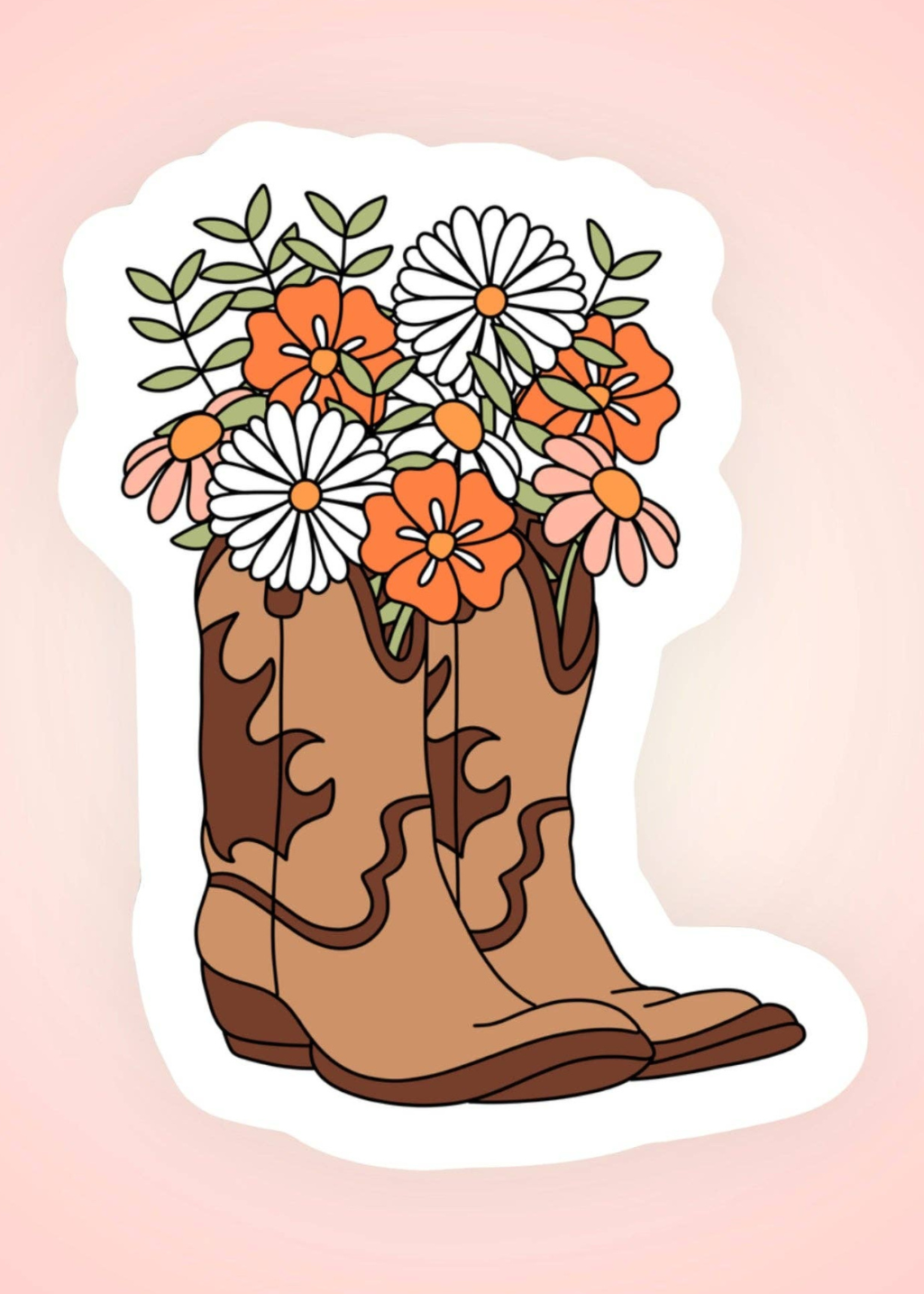 Western Boots Floral Sticker - Tucker Brown
