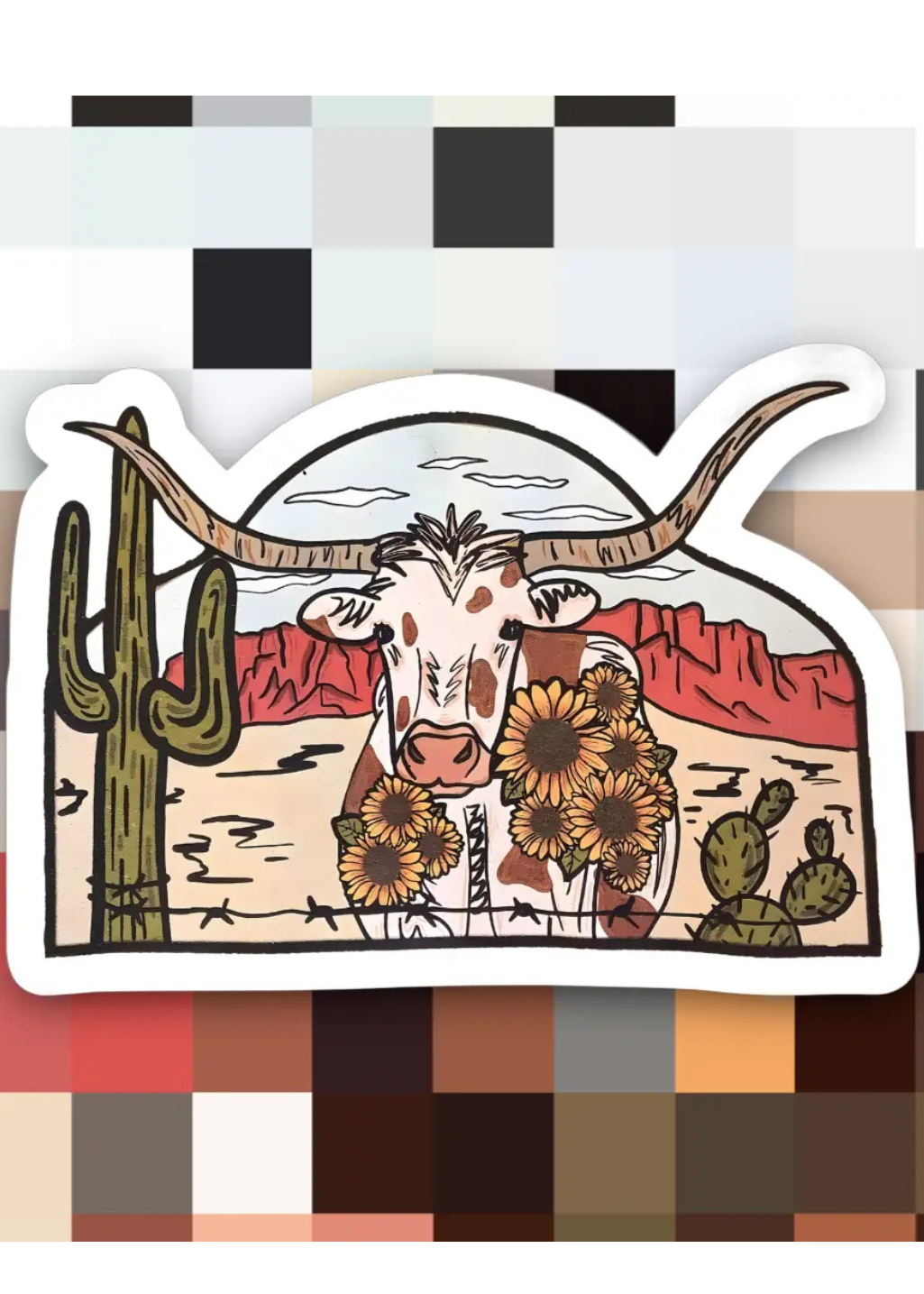 Longhorn Sunflower Sticker - Tucker Brown