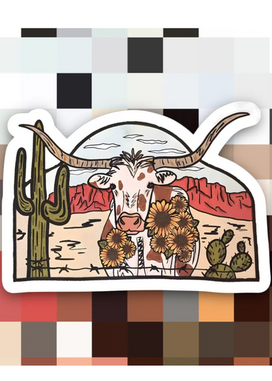 Longhorn Sunflower Sticker - Tucker Brown