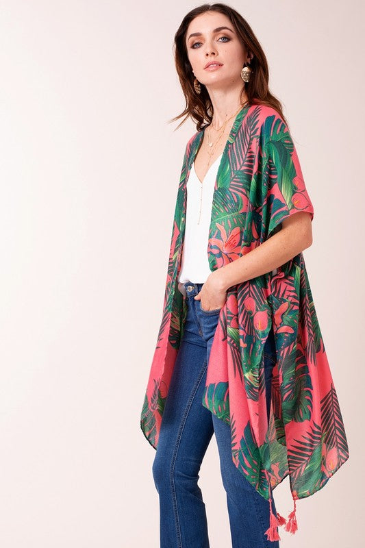 Hibiscus Lily Kimono - Pink/Green - Tucker Brown