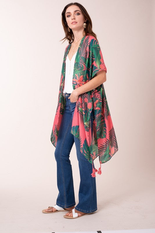 Hibiscus Lily Kimono - Pink/Green - Tucker Brown
