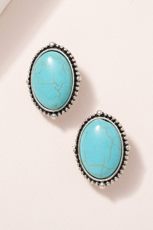 Oval Clip Earring - Turquoise
