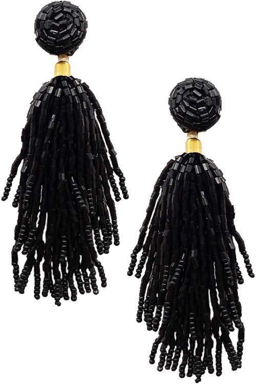 Fiesta Beaded Tassel Earring - Black