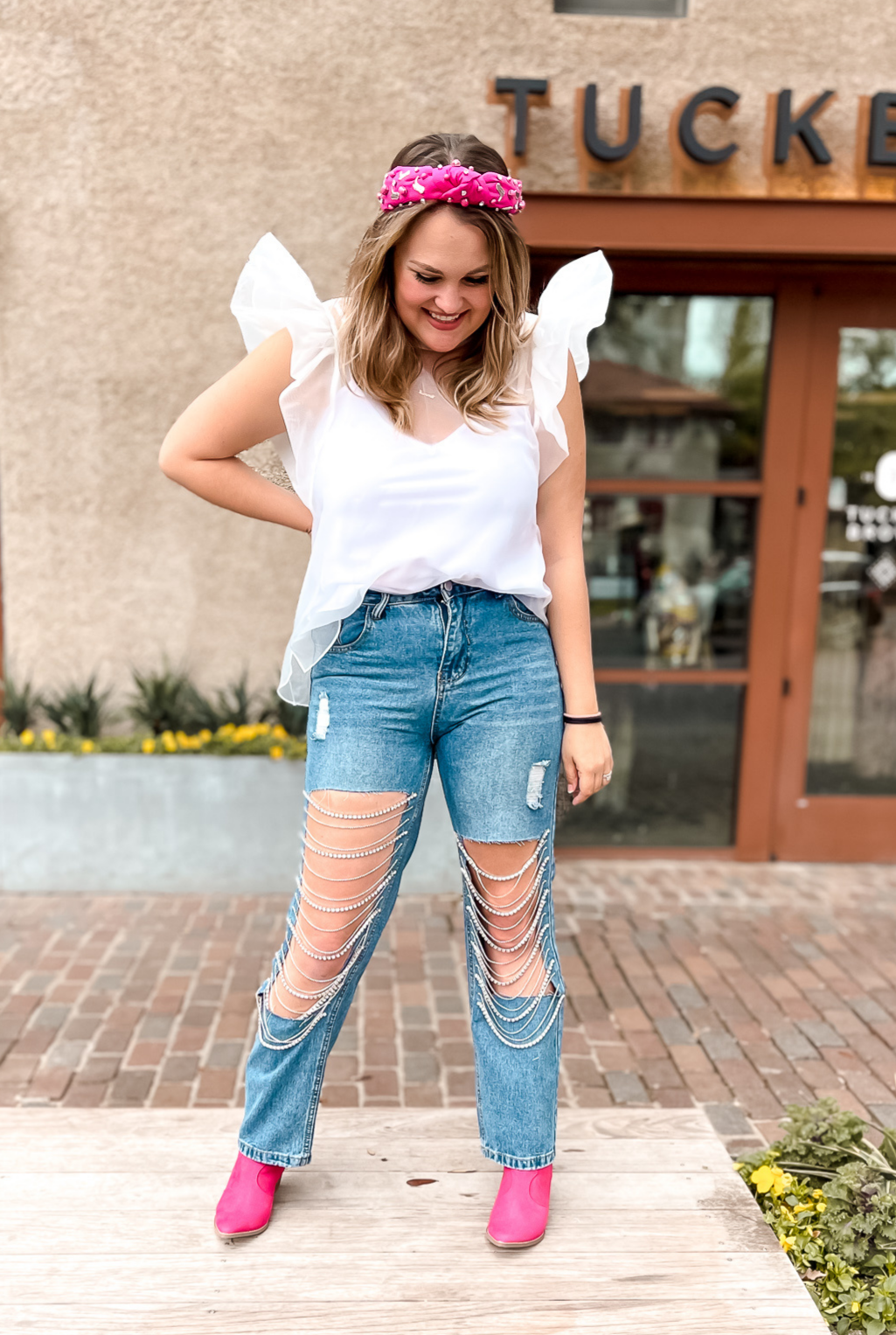 Rhinestone 2024 distressed jeans