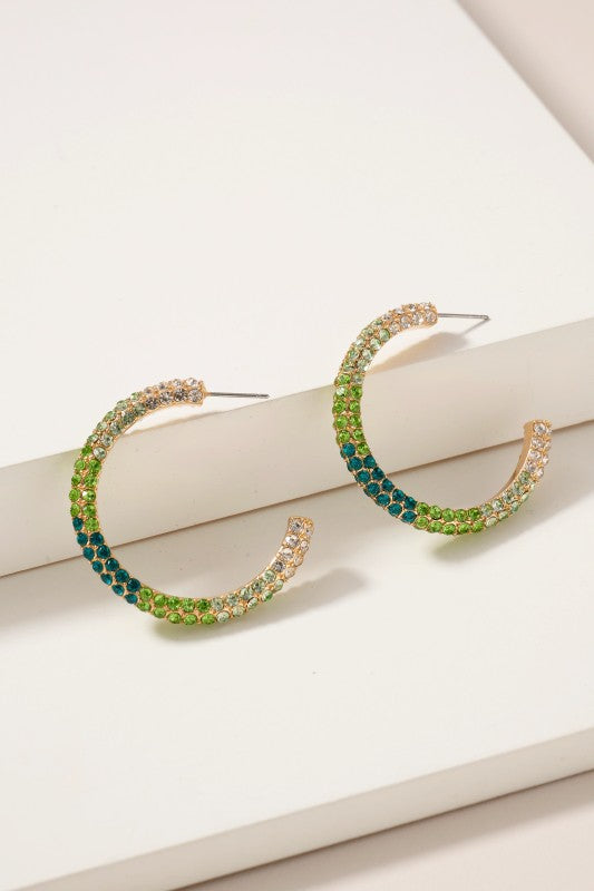 Rhinestone Hoop Earrings - Green