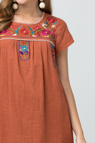 Melrose Embroidered Dress - Rust - Tucker Brown