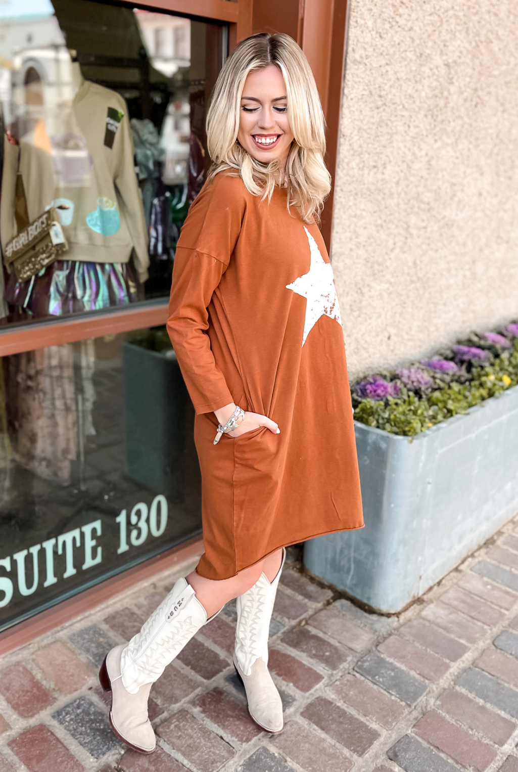 Rustic Star Tee Shirt Dress - Rust