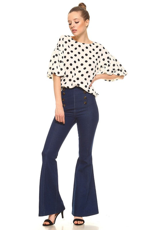 Audrey Puff Sleeve Polka Dot Top - White/Black - Tucker Brown