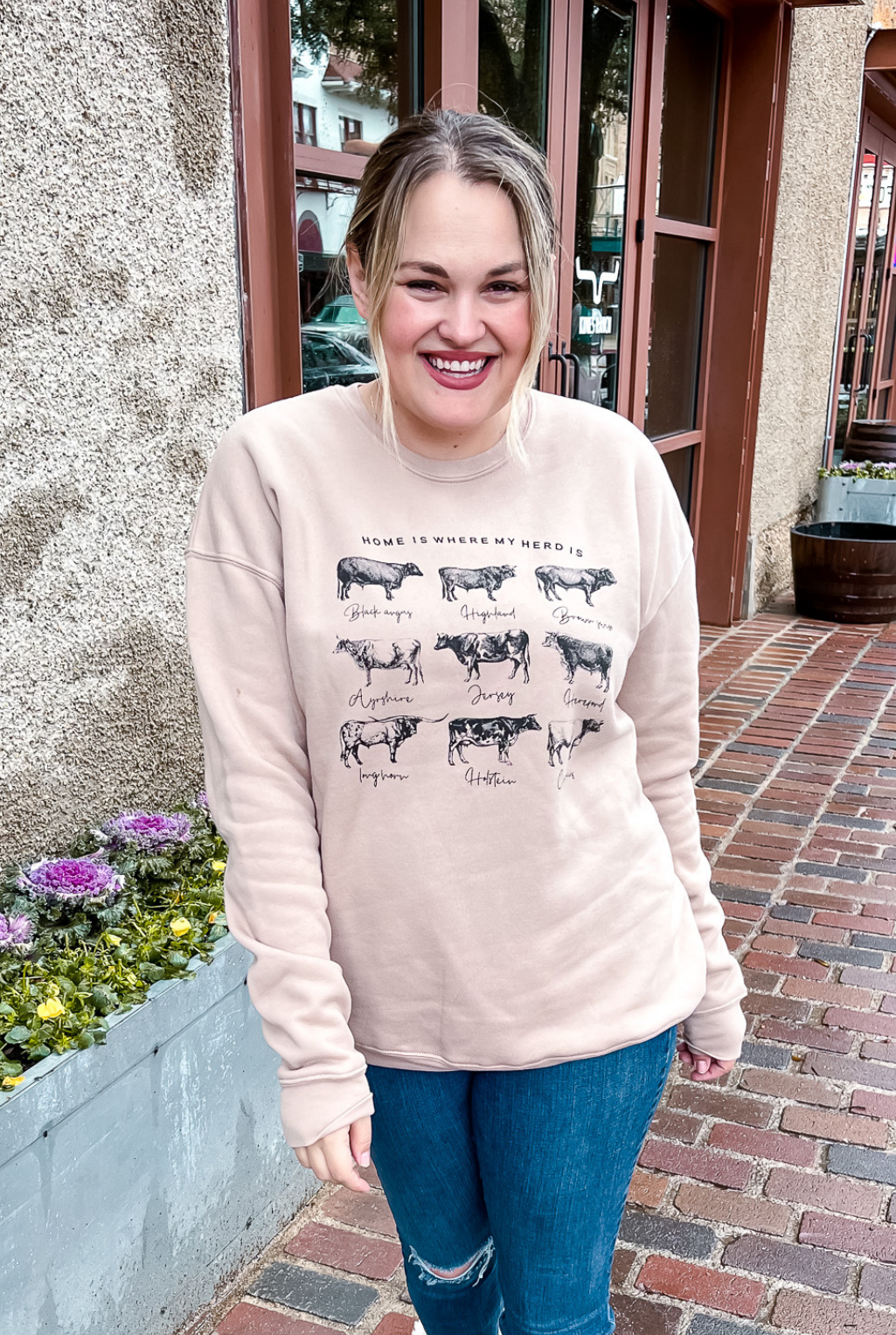 Where The Herd Is Sweatshirt - Tan