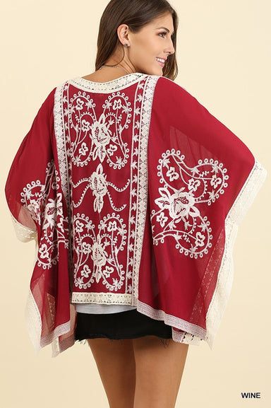 Danielle Embroidered Kimono — Wine - Tucker Brown