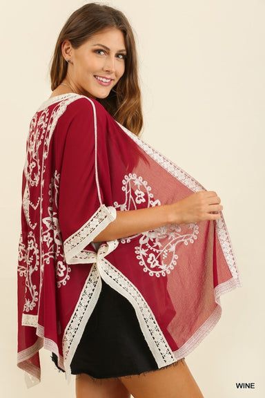 Danielle Embroidered Kimono — Wine - Tucker Brown