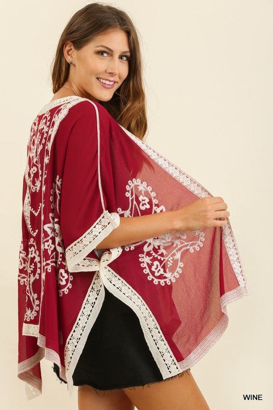 Danielle Embroidered Kimono — Wine - Tucker Brown