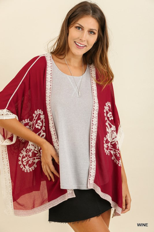 Danielle Embroidered Kimono — Wine - Tucker Brown