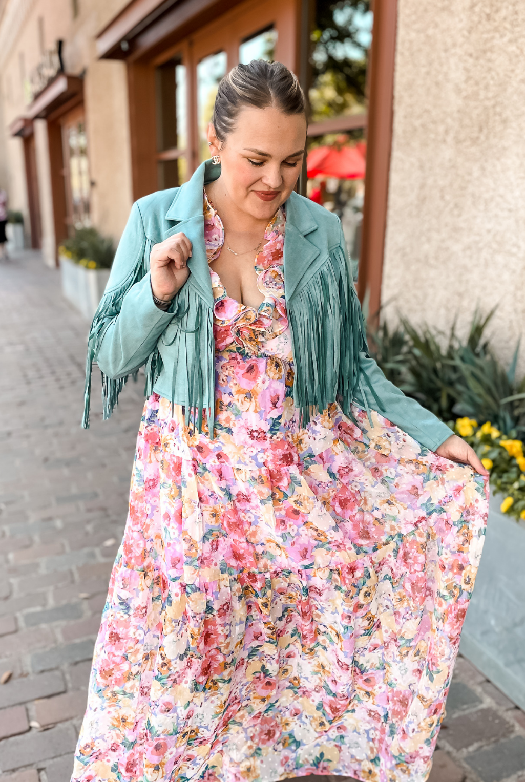Jolene Suede Fringe Jacket - Turquoise
