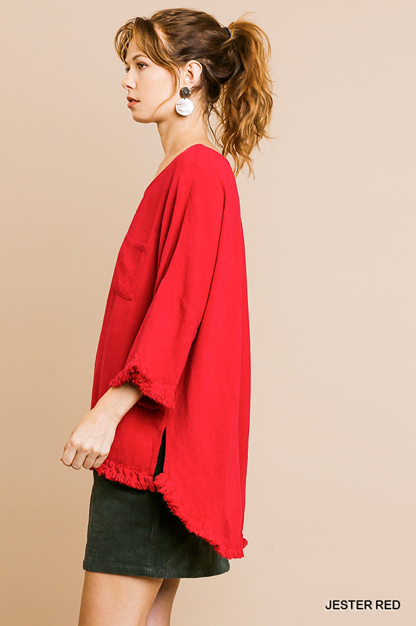 Kelly Frayed Top - Red - Tucker Brown