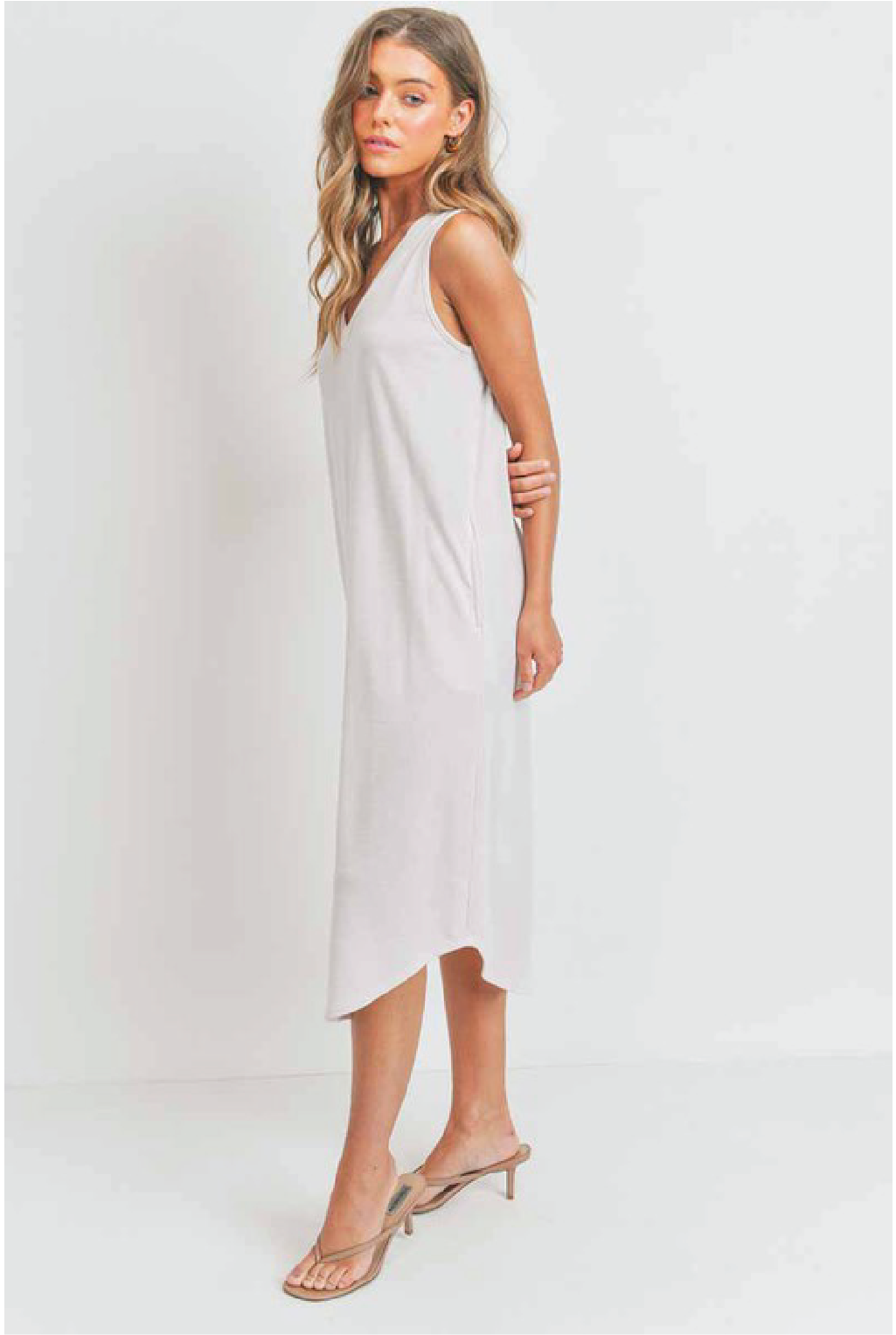 Adeline V Neck French Terry Dress - Ivory