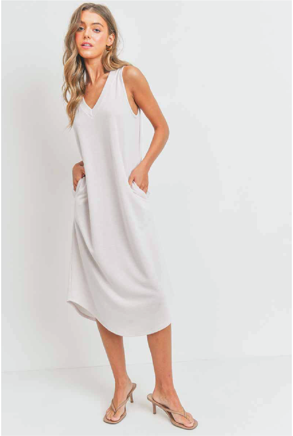 Adeline V Neck French Terry Dress - Ivory