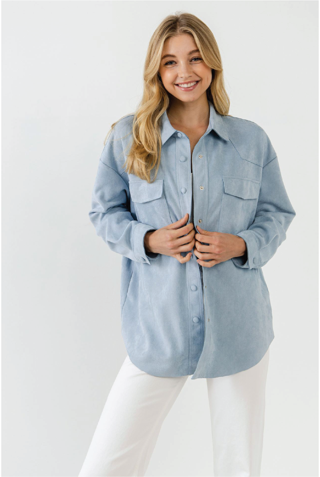 Oversized Suede Shacket - Blue