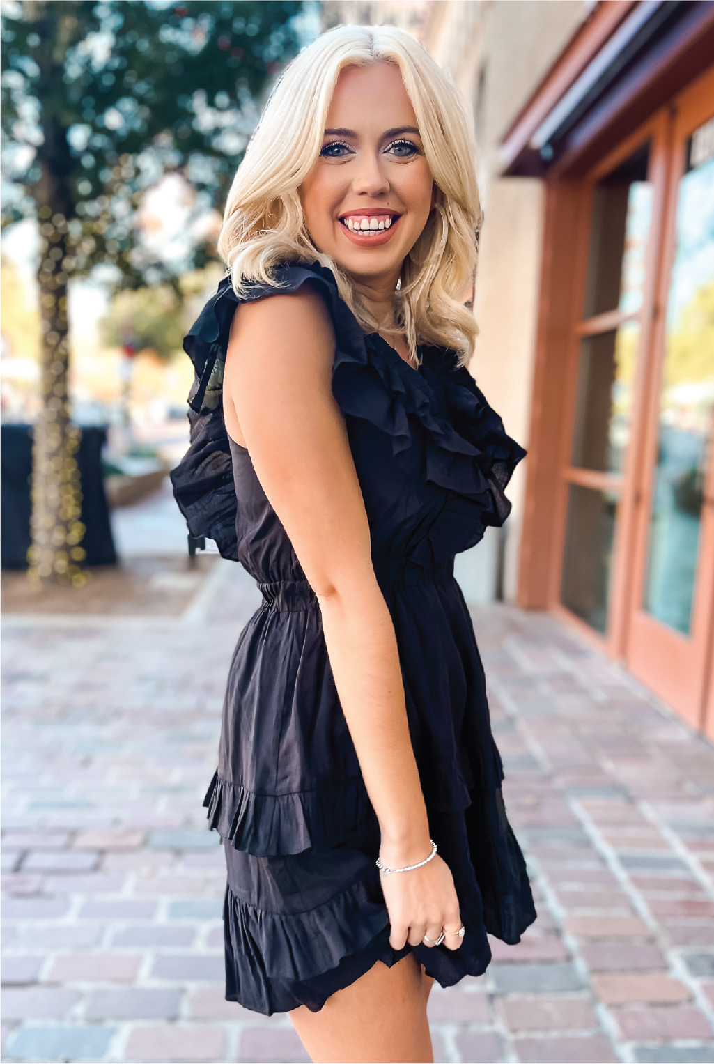 Ruffle Detail Mini Dress - Black