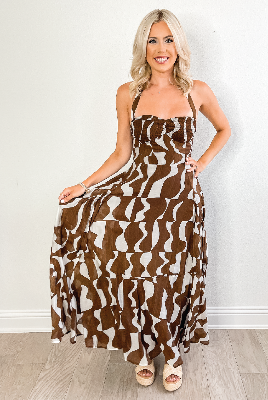 Mariella Abstract Dress - Brown/Ivory