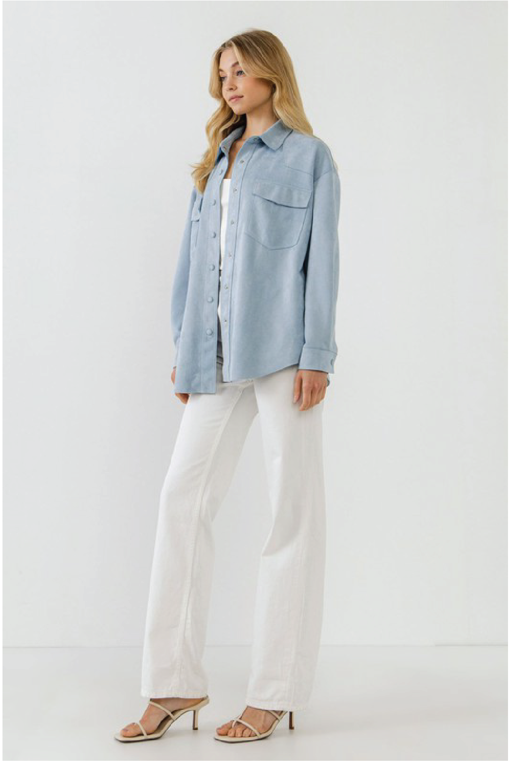 Oversized Suede Shacket - Blue