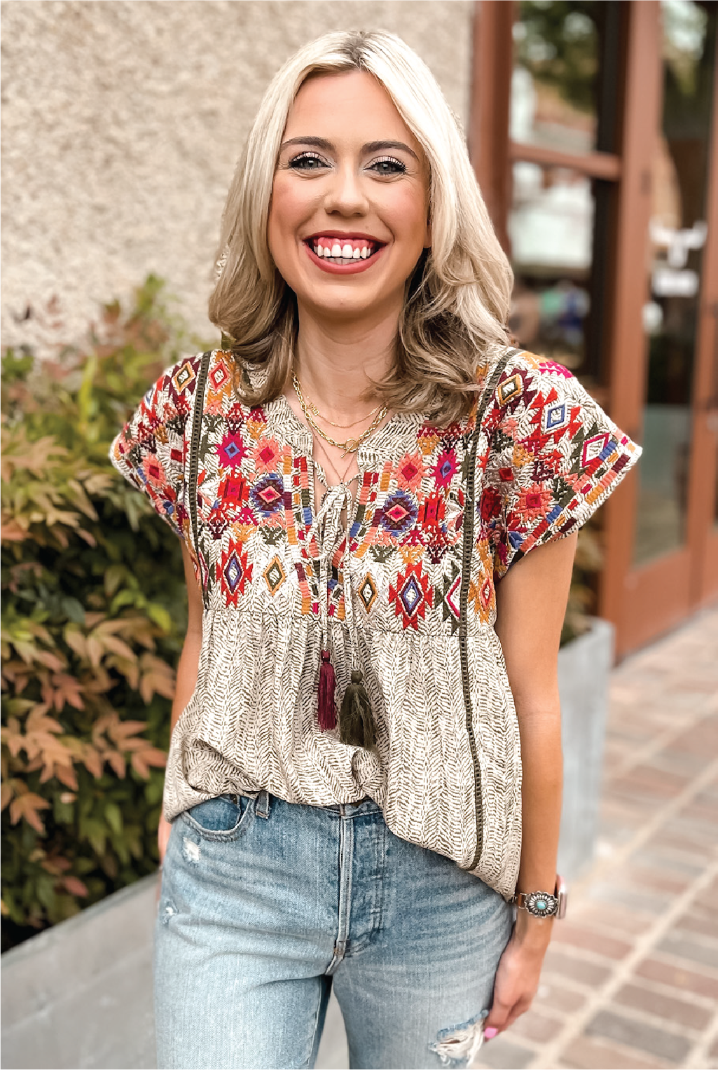 Yuma Embroidered Babydoll Blouse - Natural