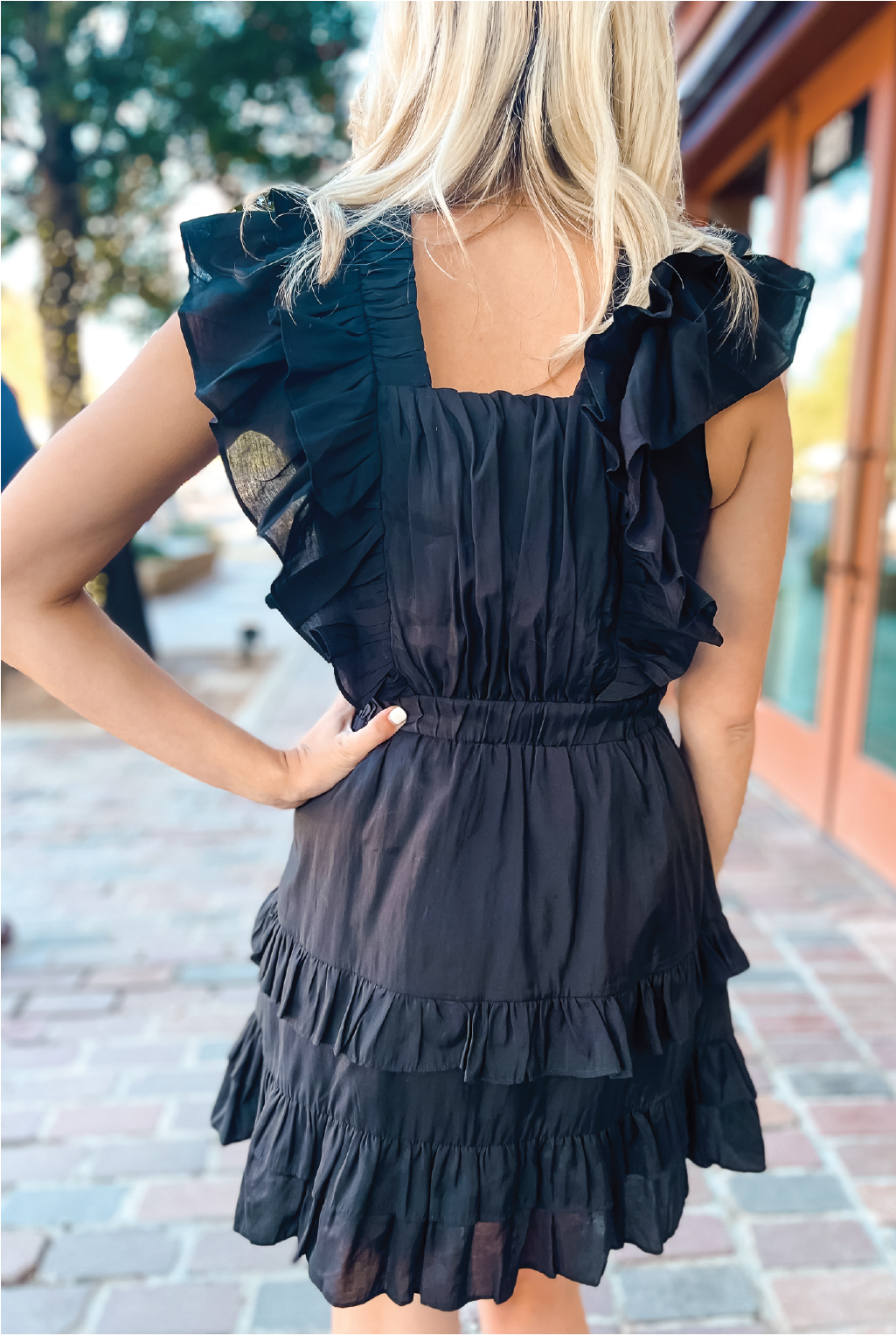 Ruffle Detail Mini Dress - Black