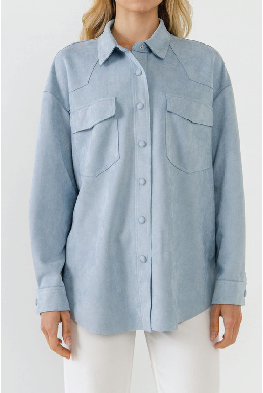 Oversized Suede Shacket - Blue