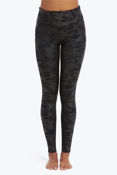 Faux Leather Camo Leggings - Matte Black - Tucker Brown