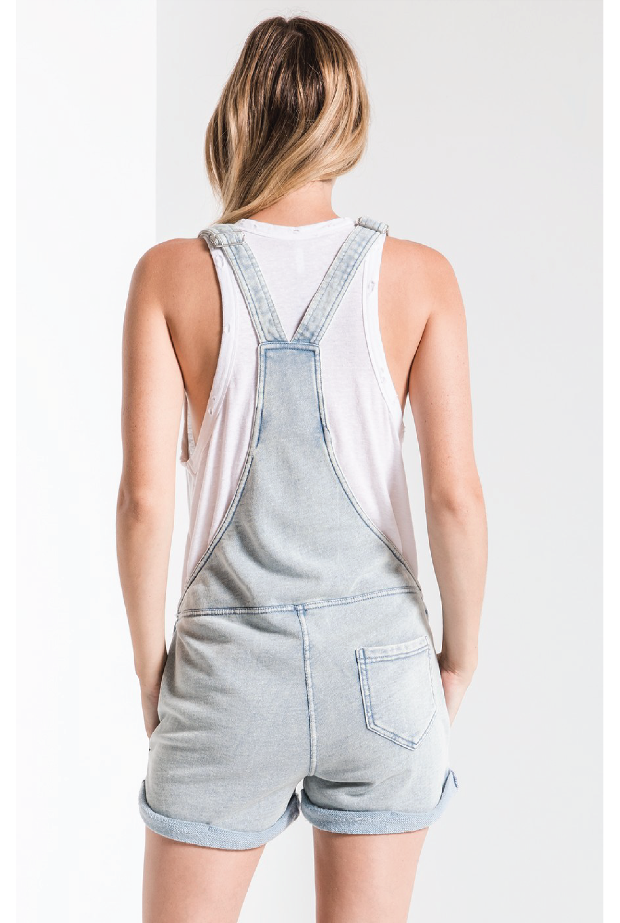 Z Supply - Knit Denim Shortalls - Light Denim - Tucker Brown