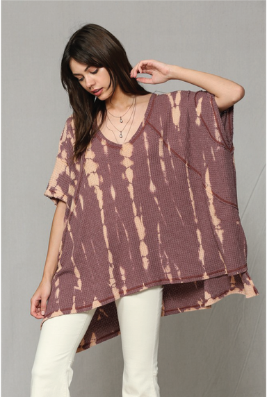 Ziggy Tie Dye Top - Burgundy - Tucker Brown