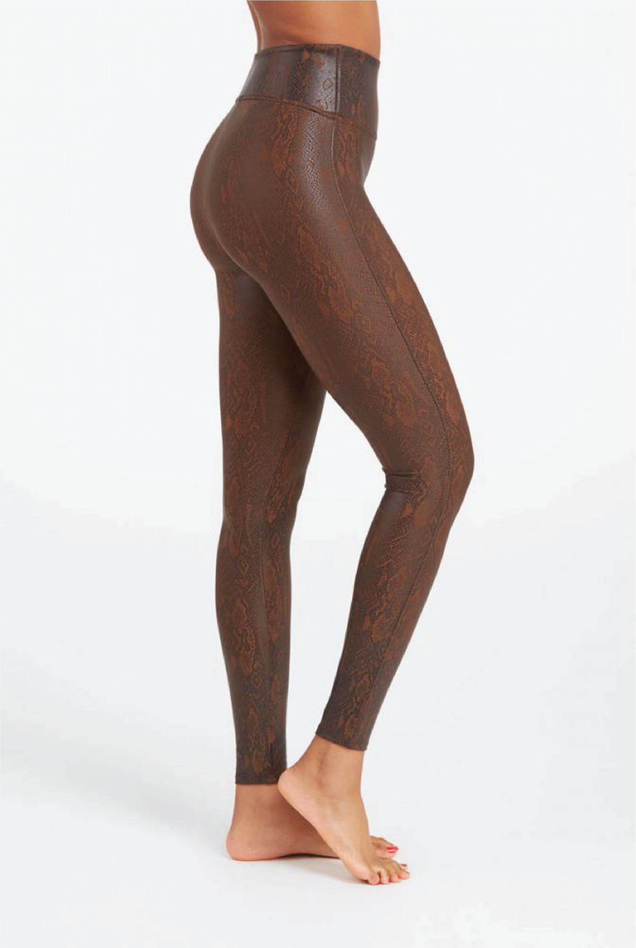 Faux Leather Snakeskin Leggings - Brown - Tucker Brown