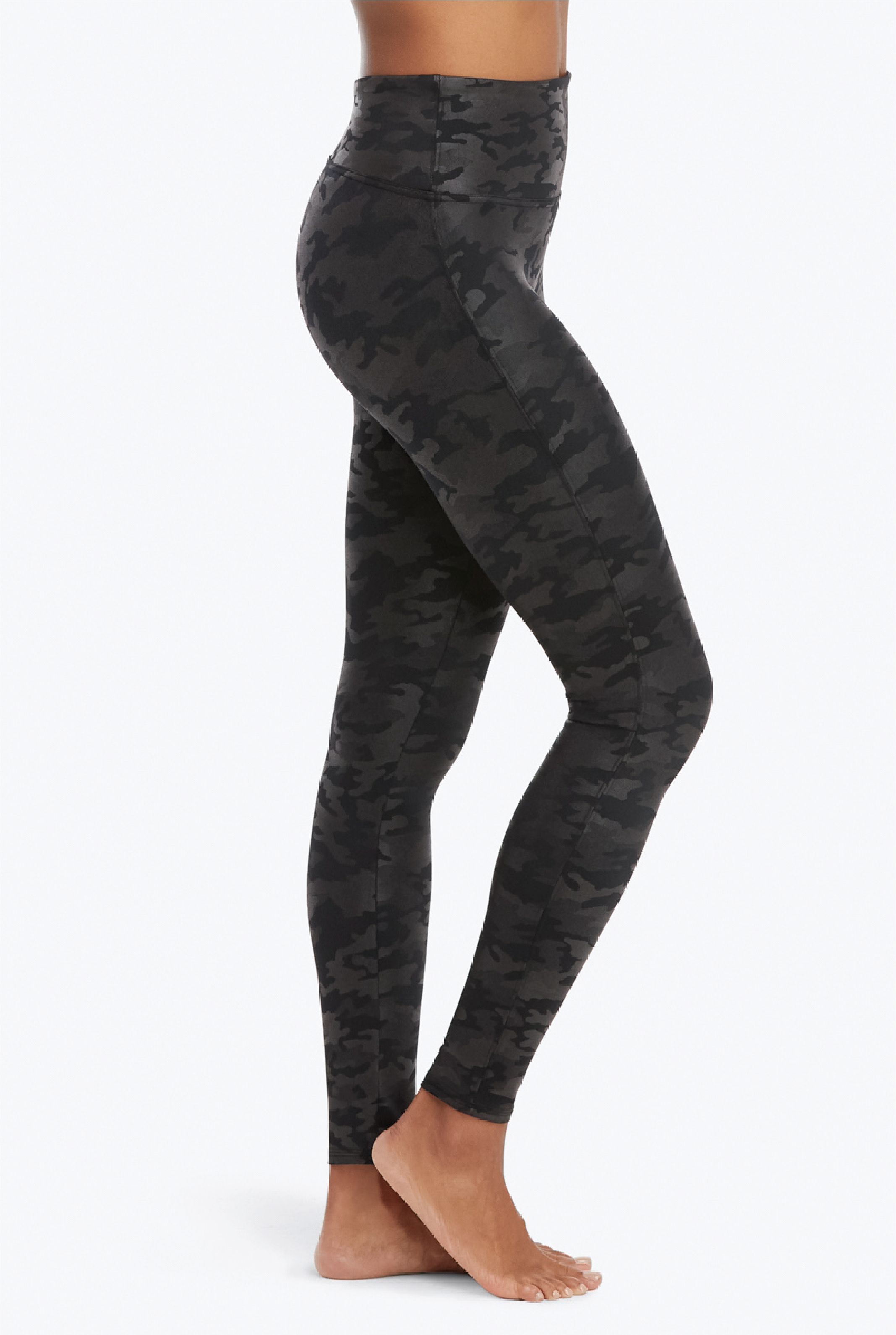 Faux Leather Camo Leggings - Matte Black - Tucker Brown