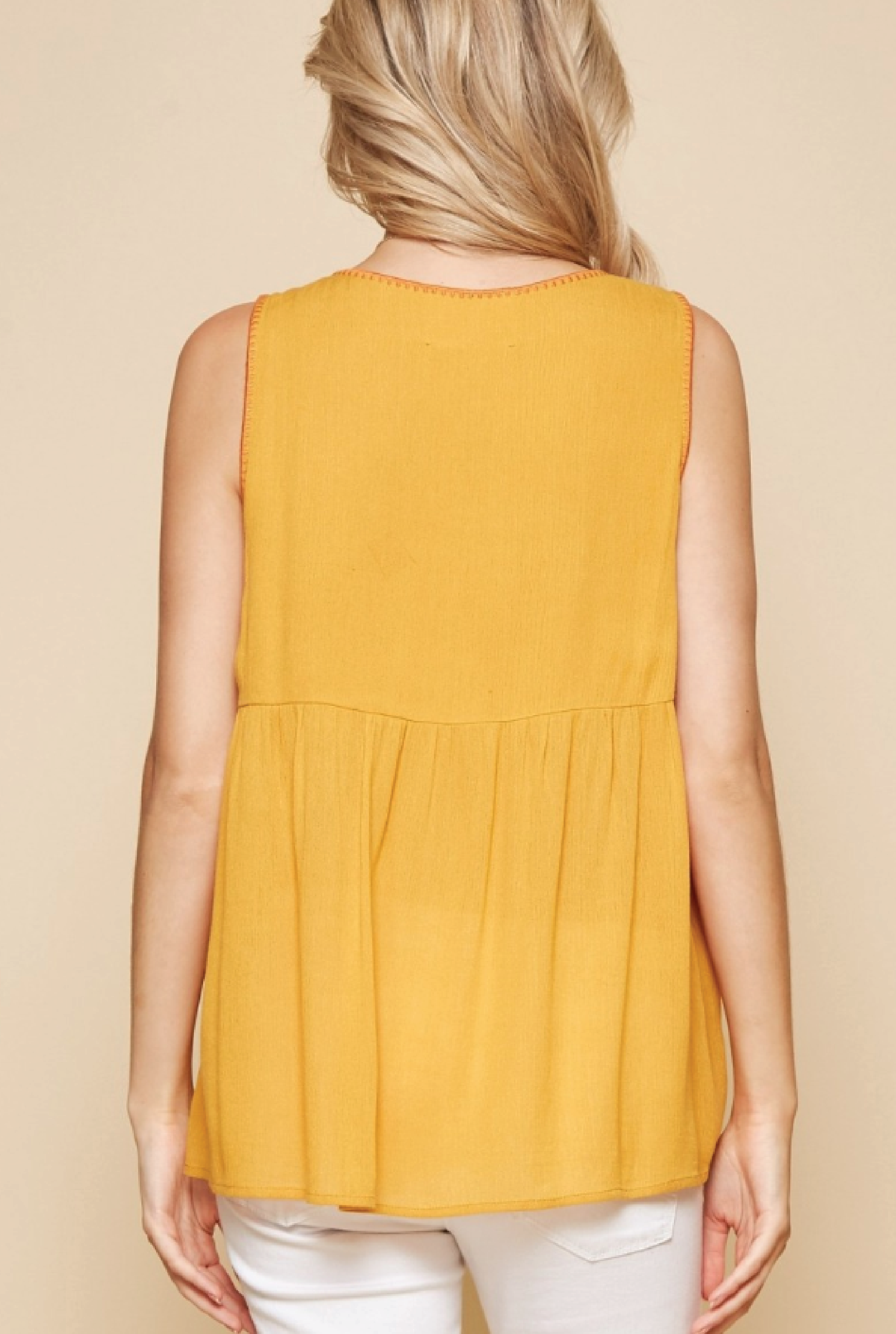 Flores Embroidered Tank - Marigold - Tucker Brown