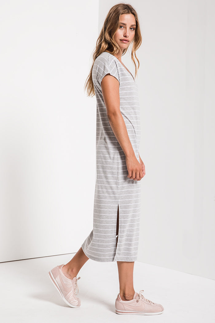 Z Supply - Stripe Midi Dress - Heather Grey - Tucker Brown